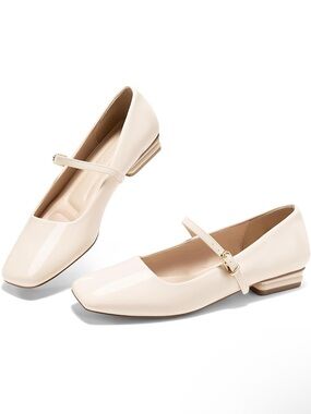 Coutgo Women's Mary Jane Low Heel Flats in Cream